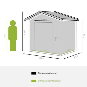 Abri de jardin - remise pour outils - cabanon porte verrouillable - dim. 213L x 130l x 185H cm - tôle d'acier vert 3