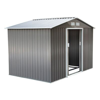 Garden shed - tool shed - double sliding door shed - foundation included - dim. 277L x 191W x 192H cm - gray corrugated steel sheet