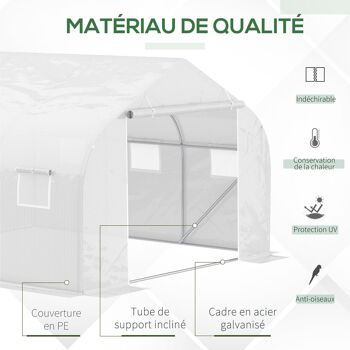 Serre tunnel de jardin 3,5 x 3 x 2 m grande taille 6 fenêtres blanc 3