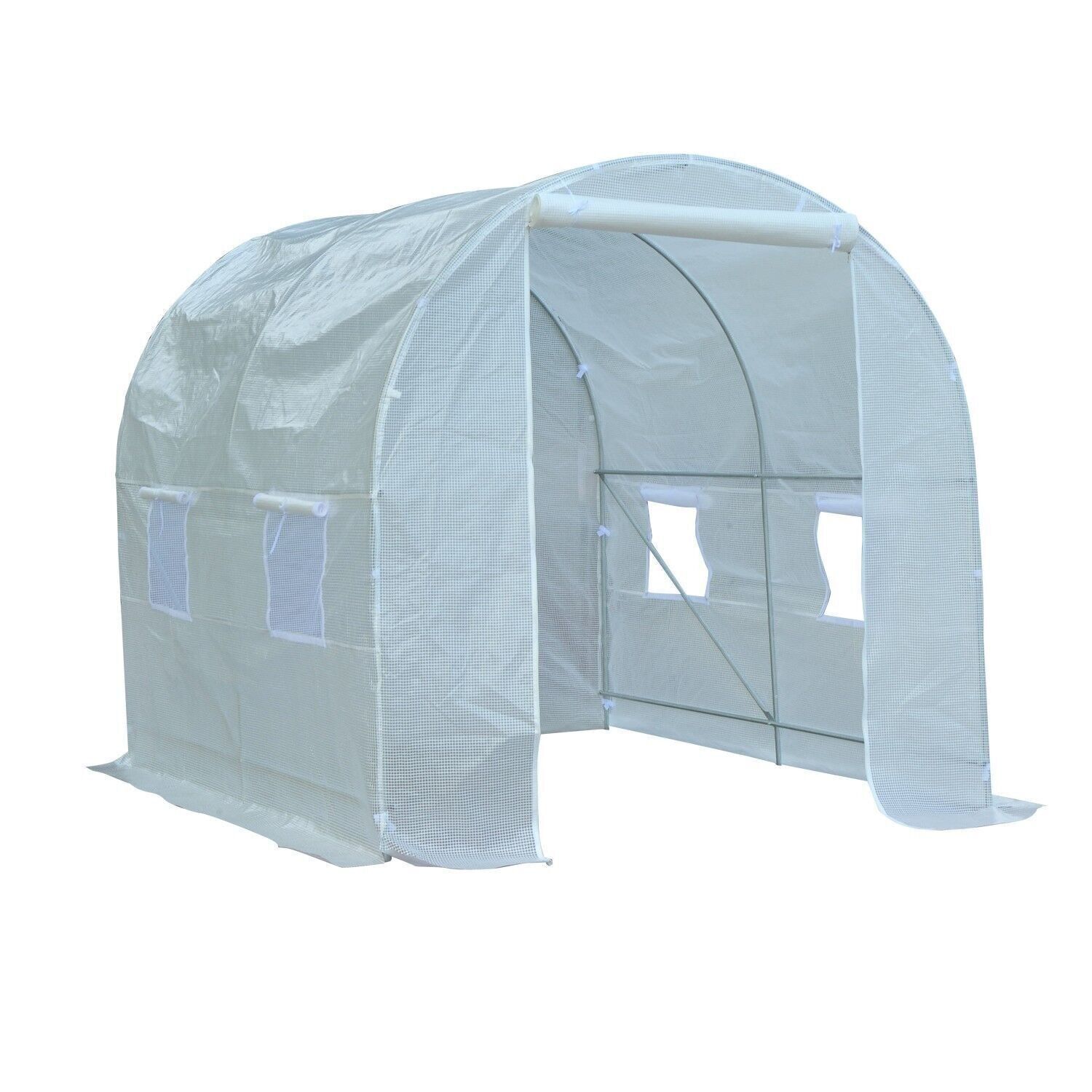 Serre de jardin tunnel surface sol 5 m² 2,5L x 2l x 2H m châssis tubulaire renforcé 18 mm 4 fenêtres blanc