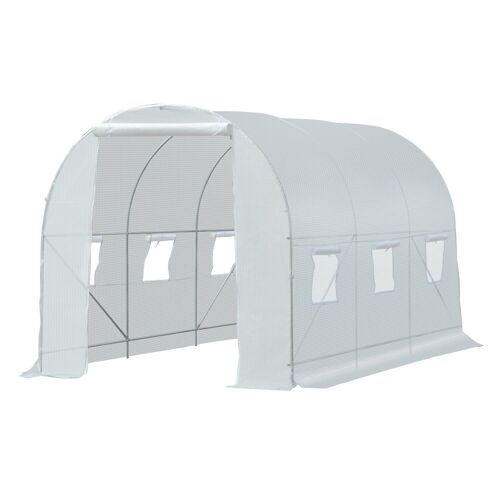 Serre de jardin tunnel surface sol 7 m² 3,5L x 2l x 2H m châssis tubulaire renforcé 18 mm 6 fenêtres blanc