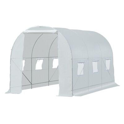 Túnel jardín invernadero superficie suelo 7 m² 3,5L x 2W x 2H m estructura tubular reforzada 18 mm 6 ventanas blanco