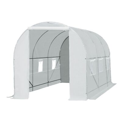 Túnel jardín invernadero superficie suelo 9 m² 4,5L x 2W x 2H m marco tubular reforzado 18 mm 6 ventanas blanco