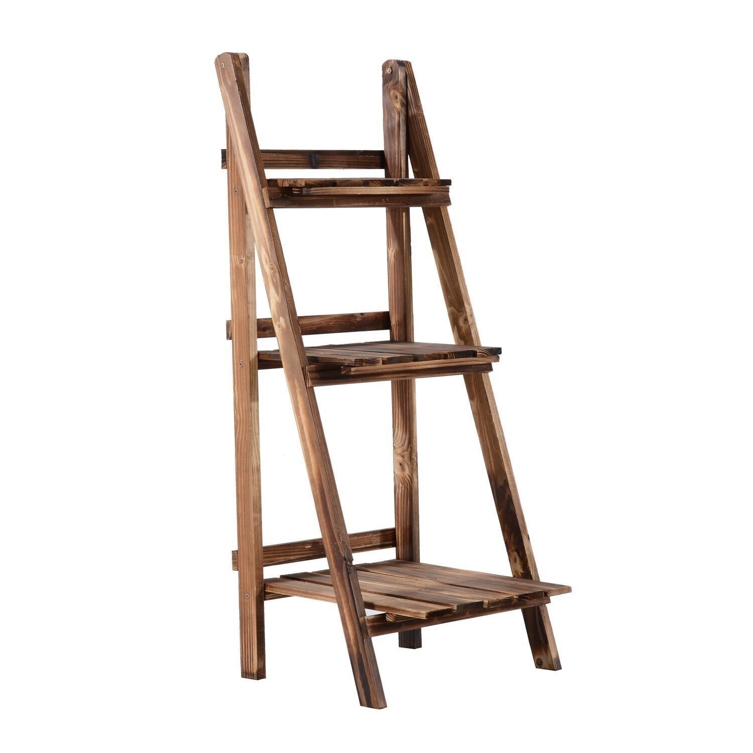 Flower ladder shelf 3 levels foldable fir wood 40 x 37 x 93 cm max. 40kg