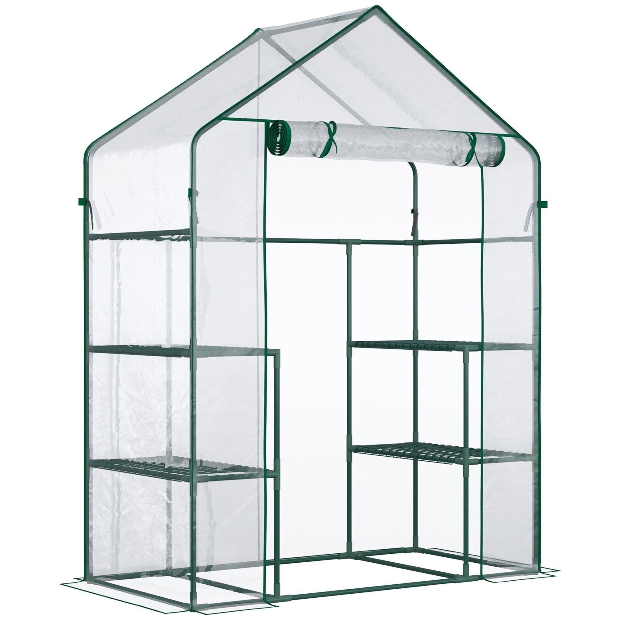 Serra da giardino con 6 ripiani - dim.142L x 73L x 195H cm - porta - PVC alta densità anti UV acciaio termolaccato - verde trasparente