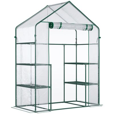 Garden greenhouse with 6 shelves - dim. 142L x 73W x 195H cm - door - high density anti-UV PVC thermo-lacquered steel - transparent green