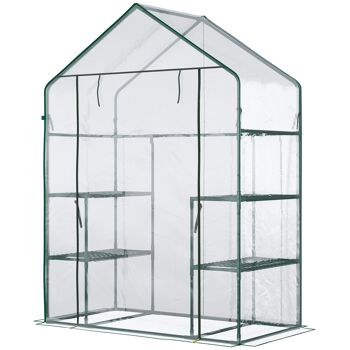 Serre de jardin 6 étagères - dim. 142L x 73l x 195H cm - porte - acier thermolaqué PVC haute densité anti-UV - transparent vert 4