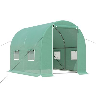 Tunnel garden greenhouse 6 m² 3L x 2W x 1.9H m reinforced galvanized steel diameter 2.4 cm + high density PE windows door green