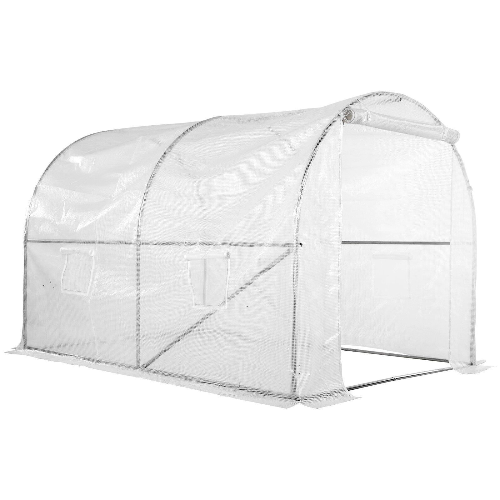 Tunnel-Gartengewächshaus, 6 m², 3 L x 2 B x 1,9 H m, verstärkter verzinkter Stahl, Durchmesser 2,4 cm + Fenstertür aus hochdichtem PE, weiß
