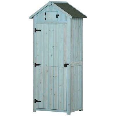 Garden shed cabinet shed for tools 3 shelves 2 latch doors asphalt roof 77L x 54W x 179H cm blue treated fir