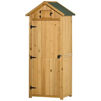 Armoire abri de jardin remise pour outils 3 étagères 2 portes loquets toit pente bitumé 77L x 54l x 179H cm sapin traité lasuré 1