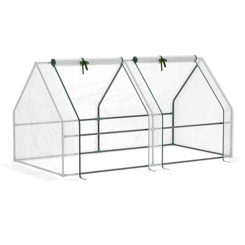 Mini serre de jardin serre à tomates 180L x 90l x 90H cm acier PE haute densité 140 g/m² anti-UV 2 fenêtres avec zip enroulables blanc 1
