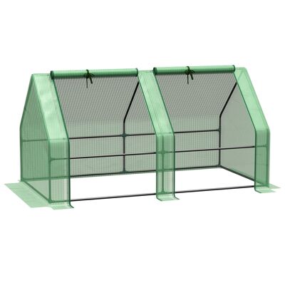 Mini invernadero de jardín invernadero de tomates Dim. 180L x 90W x 90H cm acero PE de alta densidad 140 g/m² anti-UV 2 ventanas enrollables con cremallera verde