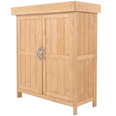 Mobile da giardino autoportante con doppia anta, ripiano e tetto in bitume sollevabile dim.74L x 43L x 88H cm in legno di abete