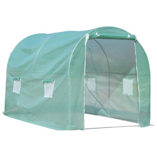 Serre de jardin tunnel surface sol 6 m² 3L x 2l x 2,10H m châssis tubulaire renforcé porte zippée 4 fenêtres enroulables vert