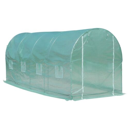 Serre de jardin tunnel surface sol 10 m² 5L x 2l x 2,10H m châssis tubulaire renforcé porte zippée 8 fenêtres enroulables vert