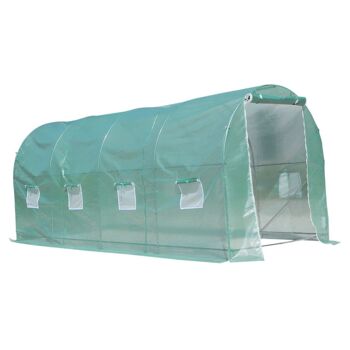 Serre de jardin tunnel surface sol 10 m² 5L x 2l x 2,10H m châssis tubulaire renforcé porte zippée 8 fenêtres enroulables vert 4