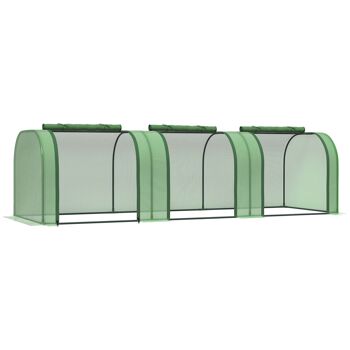 Mini serre de jardin serre à tomates 2,95L x 1l x 0,8H m acier PE haute densité 140 g/m² anti-UV 3 fenêtres zip enroulables vert 1