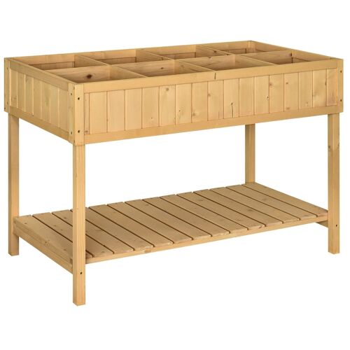 Jardinière sur pieds carré potager avec étagère dim. 110L x 46l x 76H cm 8 compartiments & inserts d'irrigation bois de sapin