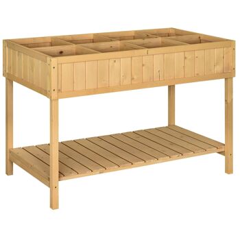 Jardinière sur pieds carré potager avec étagère dim. 110L x 46l x 76H cm 8 compartiments & inserts d'irrigation bois de sapin 1