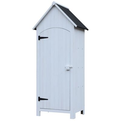 Garden shed cabinet shed for tools 3 shelves latch door asphalt roof dim. 77L x 54W x 179H cm white pre-oiled fir wood