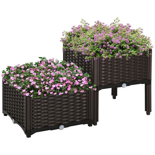 Jardinière sur pieds carré potager 2 étages dim. 80L x 40l x 44H cm insert d'irrigation plastique chocolat