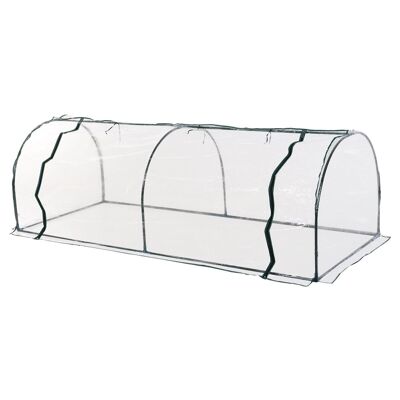 Serre de jardin tunnel 2,5L x 1l x 0,8H m grande porte zippée bâche PVC transparent métal époxy vert