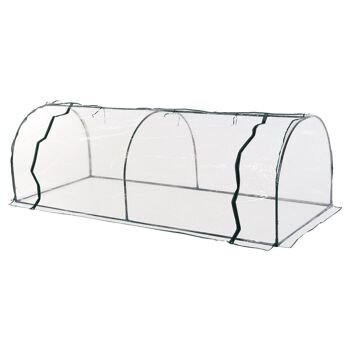 Serre de jardin tunnel 2,5L x 1l x 0,8H m grande porte zippée bâche PVC transparent métal époxy vert 1