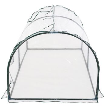 Serre de jardin tunnel 2,5L x 1l x 0,8H m grande porte zippée bâche PVC transparent métal époxy vert 4