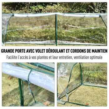 Serre de jardin tunnel 2,5L x 1l x 0,8H m grande porte zippée bâche PVC transparent métal époxy vert 5