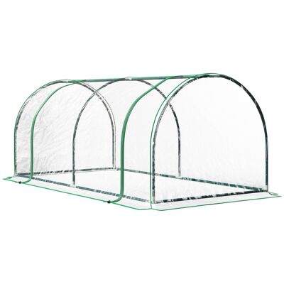 Tunnel garden greenhouse tomato greenhouse dim. 2L x 1W x 0.8H m 2 zipped doors transparent PVC tarpaulin green epoxy steel