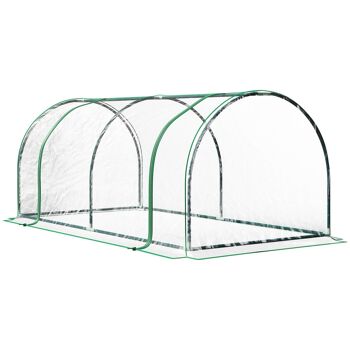 Serre de jardin tunnel serre à tomates dim. 2L x 1l x 0,8H m 2 portes zippées bâche PVC transparent acier époxy vert 1