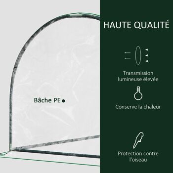 Serre de jardin tunnel serre à tomates dim. 2L x 1l x 0,8H m 2 portes zippées bâche PVC transparent acier époxy vert 5