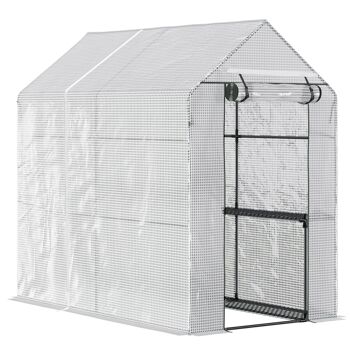 Serre de jardin 2 tablettes dim. 1,86L x 1,2l x 1,9H m porte déroulante acier PE haute densité 140 g/m² transparent blanc 1