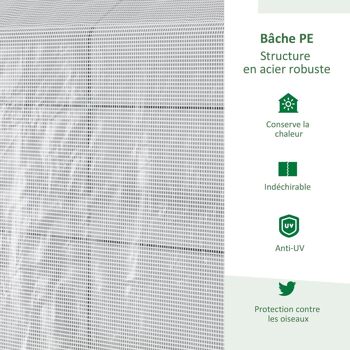 Serre de jardin 2 tablettes dim. 1,86L x 1,2l x 1,9H m porte déroulante acier PE haute densité 140 g/m² transparent blanc 5