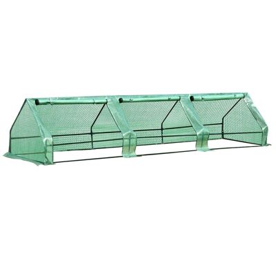 Mini serra da giardino serra per pomodori 400L x 100L x 80H cm acciaio PE ad alta densità 140 g/m² anti-UV 3 finestre con cerniera avvolgibile verde