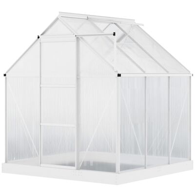 Polycarbonate aluminum garden greenhouse 3.6 m² dim. 1.87L x 1.93W x 2.05H m foundation skylight adjustable sliding door