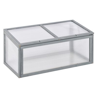 Mini serre de jardin serre à tomates dim. 90L x 46l x 40H cm toit ouvrable panneaux de polycarbonate bois sapin pré-huilé gris