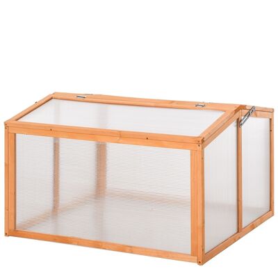 Mini serre de jardin serre à tomates dim. 90L x 80l x 58H cm toits ouvrables panneaux de polycarbonate bois sapin pré-huilé