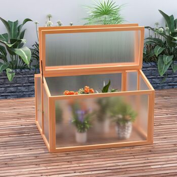 Mini serre de jardin serre à tomates dim. 90L x 80l x 58H cm toits ouvrables panneaux de polycarbonate bois sapin pré-huilé 2