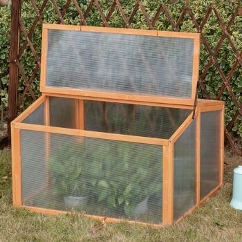 Mini serre de jardin serre à tomates dim. 90L x 80l x 58H cm toits ouvrables panneaux de polycarbonate bois sapin pré-huilé 4