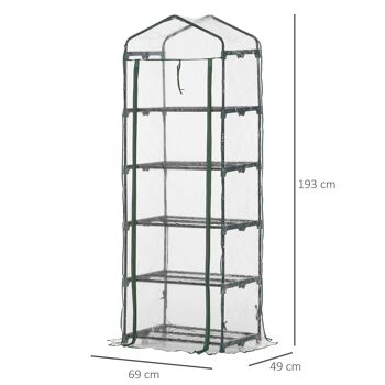 Serre de jardin balcon étagère serre 5 niveaux 0,69L x 0,49l x 1,93H m acier galvanisé bâche amovible PVC vert 3