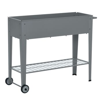 Jardinière sur pieds potager dim. 104L x 39l x 80H cm étagère 2 roues + insert d'irrigation métal gris 1