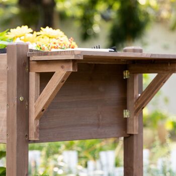 Jardinière sur pied - potager sur roulettes - étagère, tablette rabattable, inserts d'irrigation, feutre de drainage inclus - bois sapin pré-huilé 5