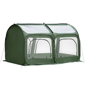 Serre pop-up - serre de jardin pop-up - 4 portes zippées enroulables - dim. 2,5L x 1,25l x 1,35H m - sac transport inclus - PVC vert 1