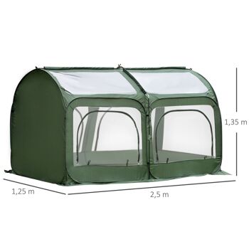 Serre pop-up - serre de jardin pop-up - 4 portes zippées enroulables - dim. 2,5L x 1,25l x 1,35H m - sac transport inclus - PVC vert 3