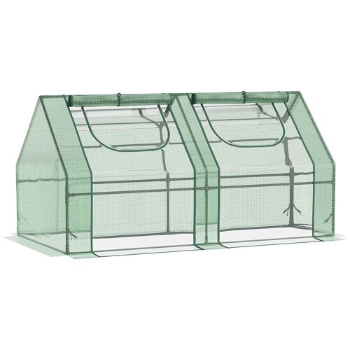 Mini serre de jardin serre à tomates double bâche 180L x 90l x 90H cm acier PE PVC 2 fenêtres avec zip enroulables vert