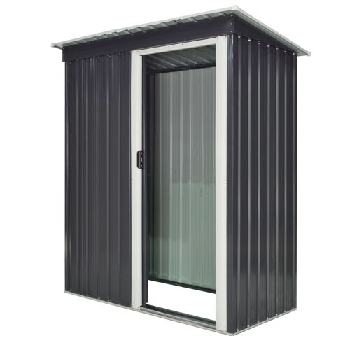 Abri de jardin - remise pour outils - cabanon porte verrouillable - dim. 163L x 89l x 182H cm - tôle d'acier noir blanc