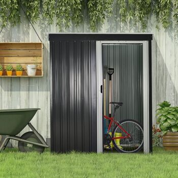 Abri de jardin - remise pour outils - cabanon porte verrouillable - dim. 163L x 89l x 182H cm - tôle d'acier noir blanc 2