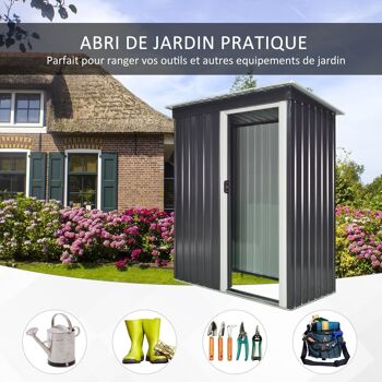 Abri de jardin - remise pour outils - cabanon porte verrouillable - dim. 163L x 89l x 182H cm - tôle d'acier noir blanc 4